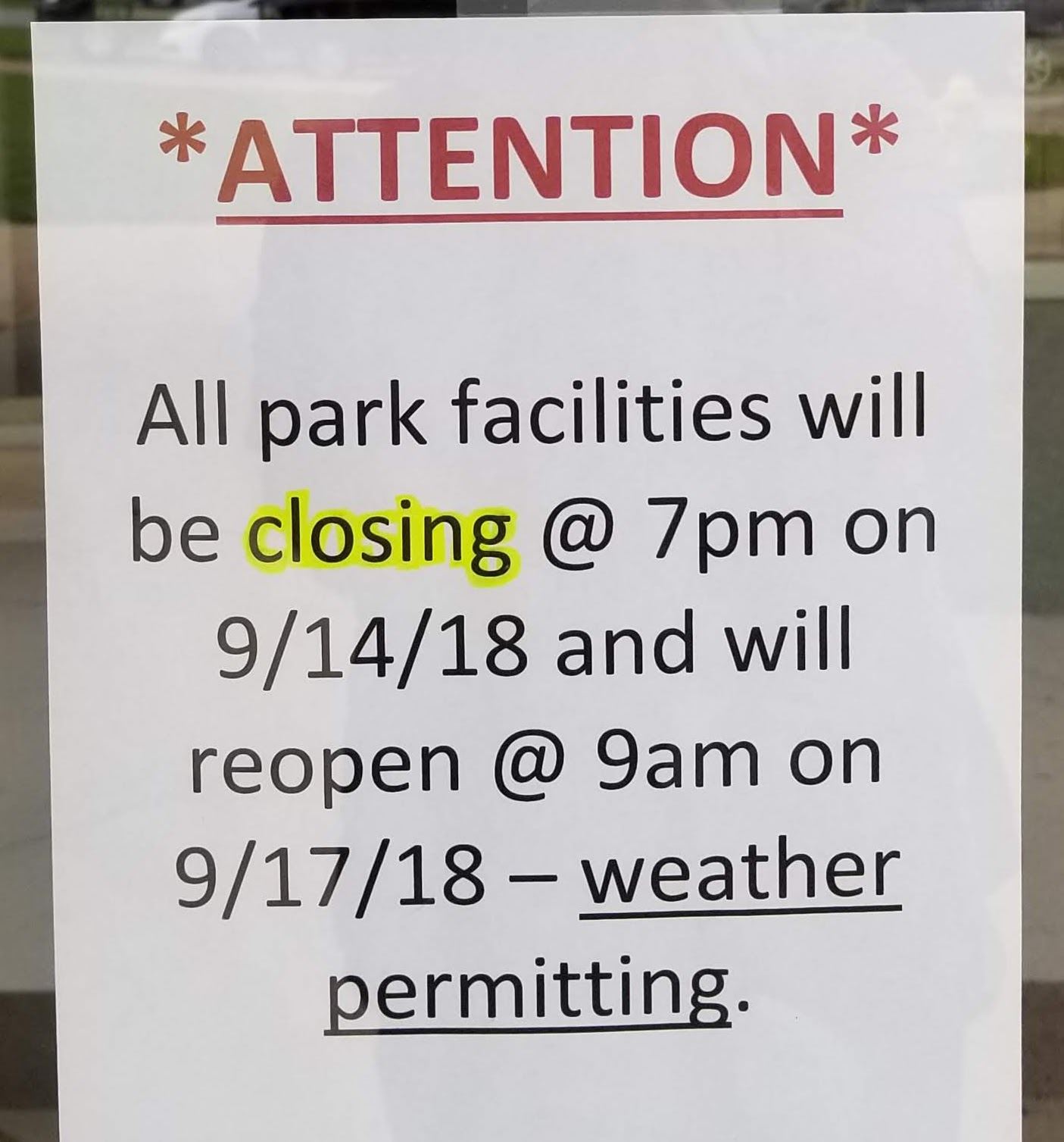 Parks closed